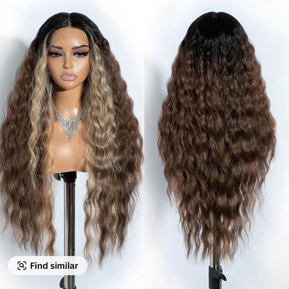 Long Wavy Ombre Lace Front Wig - Brown with Blonde Highlights